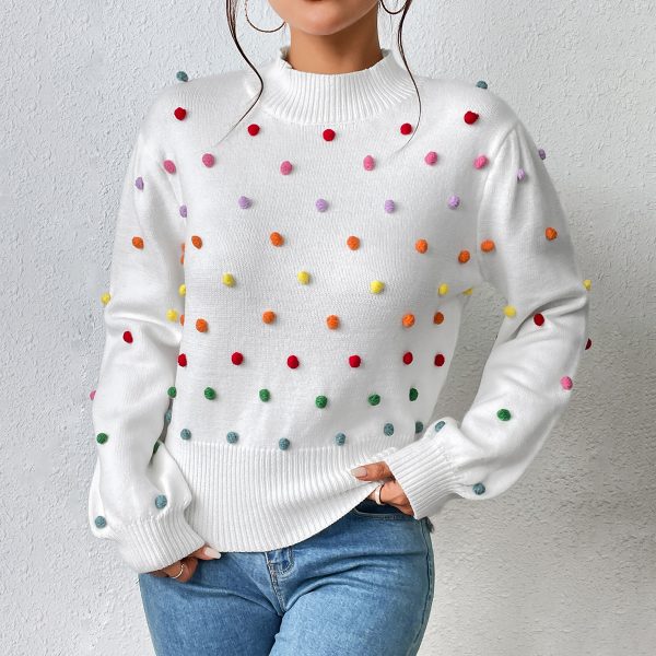 New arrivals Loose Elegant Colored beaded knitwear round neck pullover puff sleeve casual sweater women
