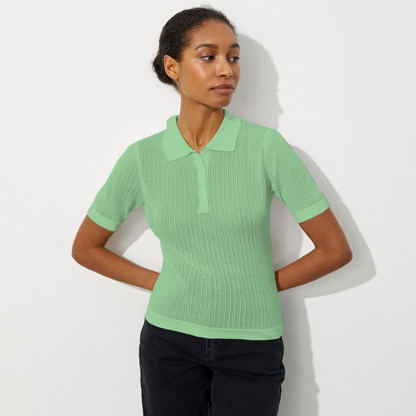 2026 spring summer knitted short sleeve slim fit pullover polo collar knitwear fashion solid color women's sweater