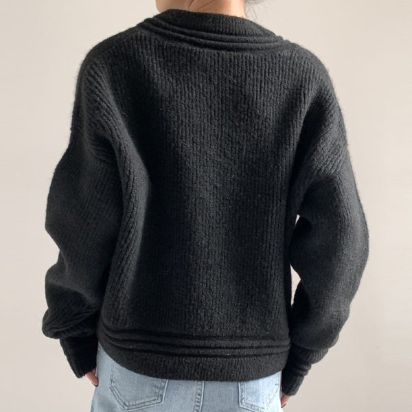 Retro Winter Plain Carmine Fashionable Knitwear Oversize v neck Thicken sweater mujer 20262