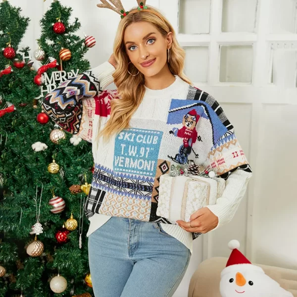 Clothing Festival cable Fawn jacquard knitwear Geometric crewneck pullover Christmas sweaters