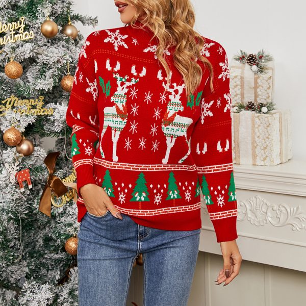 Trending fashion o-neck red festival outfits women knitwear casual pullover Snowflake Christmas sweaters