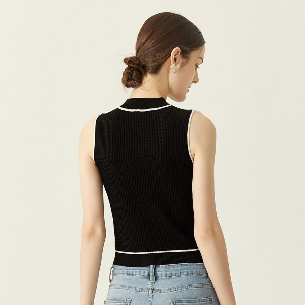 High quality round neck sleeveless sexy camisole bodycon color blocking cool women summer knitted vest