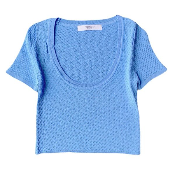 Spring summer solid color base knitted thin shirts women pullover tank tops casual slim waist cropped sweaters