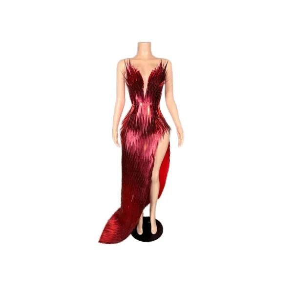 ZD Women's Sequin Beading Appliques Floor-Length A-Line Nightclub Dress Sexy Deep V Neck Halter High Side Slit Natural