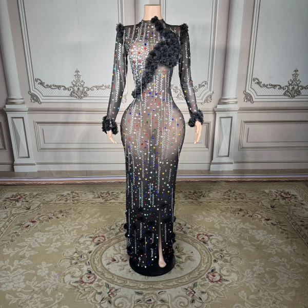 ZD Luxury Women's Ball Gown Floor-Length Sexy Party Skirt Floral Pattern Rhinestone Decoration Natural Hand Embroidery