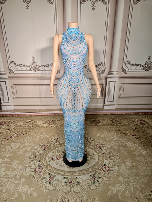 ZD Sexy Sparkly Pearl Rhinestone Sleeveless Long Dress Women Birthday Party Evening Prom Wedding Luxury Photoshoot Outfits