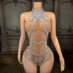 ZD Sexy Rhinestone Tassel Backless Geometric Bodycon Mini Dress-Dazzling Strapless Dance Wear Natural Anti-Wrinkle Club