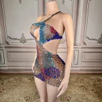 ZD Hot Selling Bodycon Mini Dress Rhinestone Backless Geometric Pattern Anti-Wrinkle Breathable Nightclub Beach Festivals Club