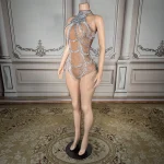 ZD Sexy Rhinestone Tassel Backless Geometric Bodycon Mini Dress-Dazzling Strapless Dance Wear Natural Anti-Wrinkle Club