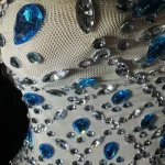 ZD Sparkly Dazzling Blue Crystal Beaded Strapless Club Floor-Length Natural Eco-Friendly Fitted Spaghetti Slip Elegant Prom