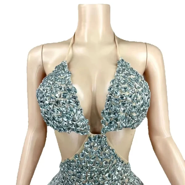 ZD Sparkling Rhinestone Natural Waist Mini Dress Crop Top Low Back Bold Cut-Out Bodycon Anti-Wrinkle Breathable Party Rave