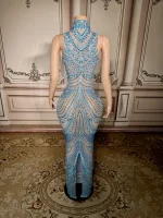 ZD Sexy Sparkly Pearl Rhinestone Sleeveless Long Dress Women Birthday Party Evening Prom Wedding Luxury Photoshoot Outfits