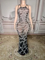 ZD Elegant Handmade Bow Collar Natural Rhinestone Sequins Maxi Dress Long One-Piece Ball Gown Luxury Woman Party Night Clubwear