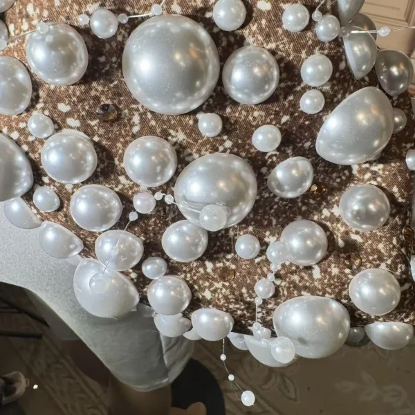 ZD Elegant Pearl Rhinestone Mini Dress-Luxury Regular Sleeve Party Gown High Neck Natural Eco-Friendly for Stage Performances