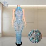 ZD Sexy Sparkly Pearl Rhinestone Sleeveless Long Dress Women Birthday Party Evening Prom Wedding Luxury Photoshoot Outfits