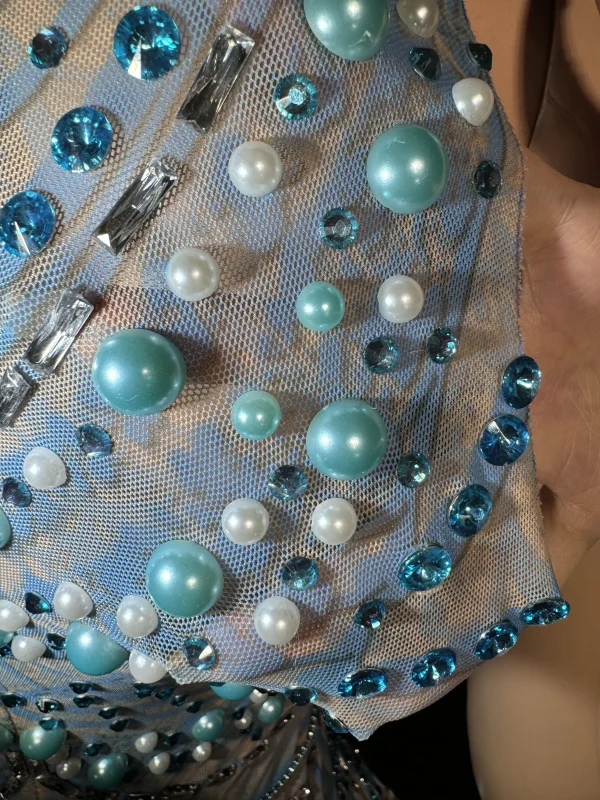 ZD Sexy Sparkly Pearl Rhinestone Sleeveless Long Dress Women Birthday Party Evening Prom Wedding Luxury Photoshoot Outfits