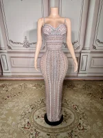 ZD Luxury Sparkly Elegant Rhinestone Shiny Evening Dress High-end Important Occasion Birthday Party Dress Model Catwalk Dresses