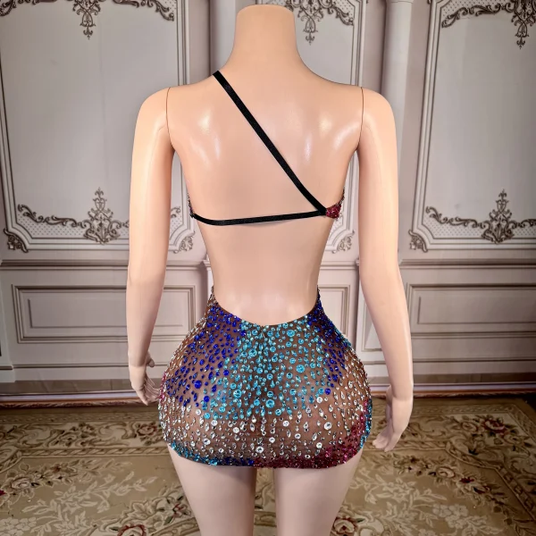 ZD Hot Selling Bodycon Mini Dress Rhinestone Backless Geometric Pattern Anti-Wrinkle Breathable Nightclub Beach Festivals Club