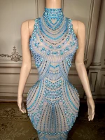 ZD Sexy Sparkly Pearl Rhinestone Sleeveless Long Dress Women Birthday Party Evening Prom Wedding Luxury Photoshoot Outfits