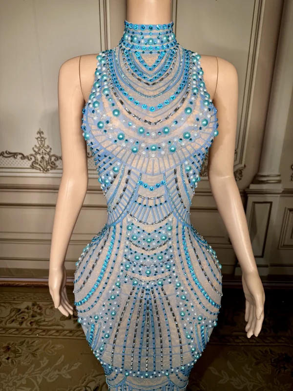 ZD Sexy Sparkly Pearl Rhinestone Sleeveless Long Dress Women Birthday Party Evening Prom Wedding Luxury Photoshoot Outfits