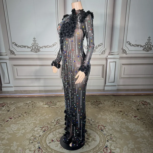 ZD Luxury Women's Ball Gown Floor-Length Sexy Party Skirt Floral Pattern Rhinestone Decoration Natural Hand Embroidery