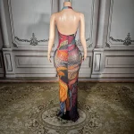 ZD Sexy See-through Mesh Dress with Deep Backless Design - Multi-Color Rhinestone Embellished Clubwear for Parties & Nightclubs
