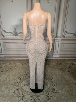 ZD Sparkly Colored Rhinestone Strapless Off-the-shoulder Natural Waist Club Party Dresses Ball Long Gown Floor Length Evening