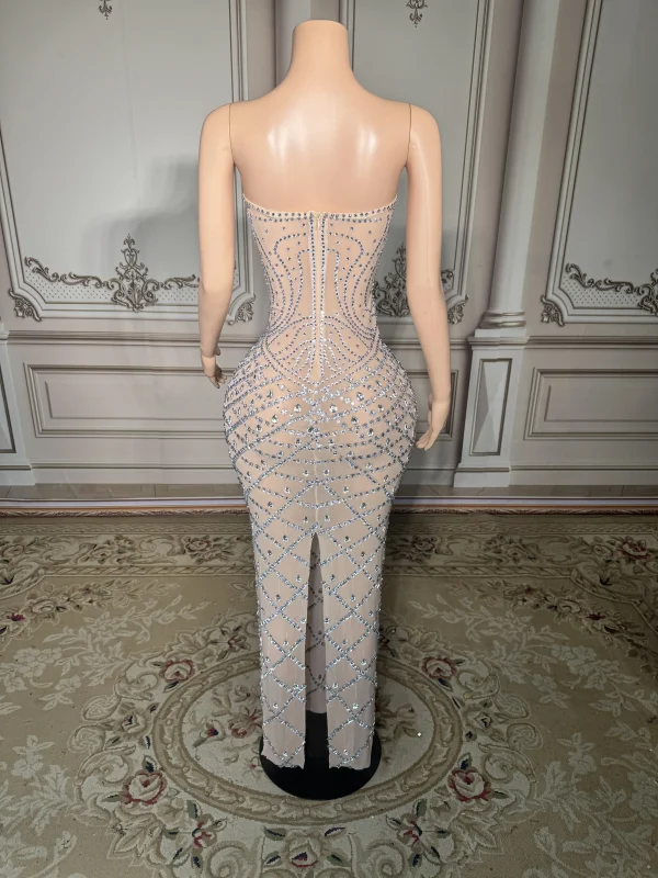 ZD Sparkly Colored Rhinestone Strapless Off-the-shoulder Natural Waist Club Party Dresses Ball Long Gown Floor Length Evening