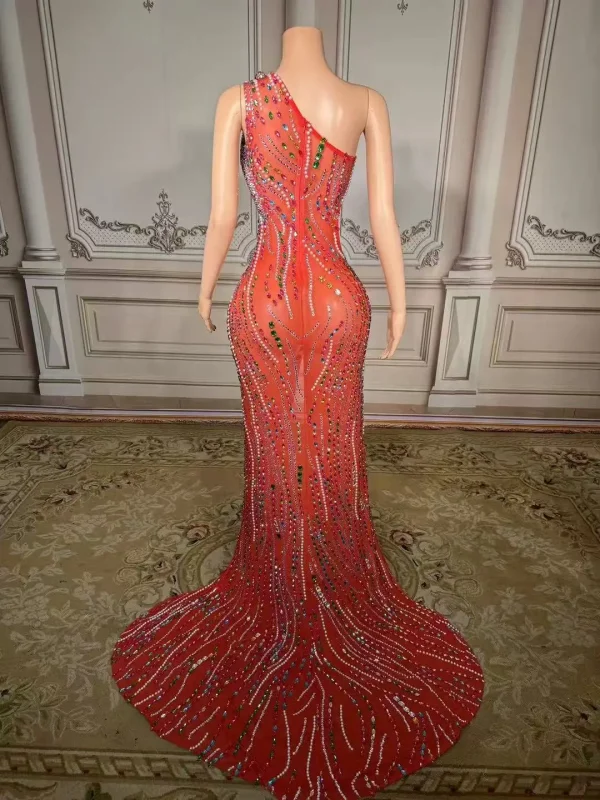 ZD Elegant Asymmetric Rhinestone Bodycon Evening Dress Sexy Side Cutouts Thigh-High Slit Floor-Length Formal Gown for Red Carpet