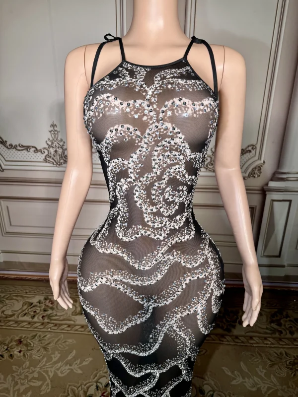 ZD Elegant Handmade Bow Collar Natural Rhinestone Sequins Maxi Dress Long One-Piece Ball Gown Luxury Woman Party Night Clubwear