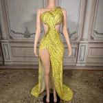 ZD Pearl Rhinestone Bodycon Floor-Length High-Slit Gown Asymmetric One-Shoulder Dress Daring Cutouts for Gala Nights Cocktail