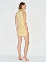 Women Yellow Sleeveless Crew Neck Contrast Trim Fitted Casual Summer Maxi Dress Spandex Breathable Daily Elegant Outfit