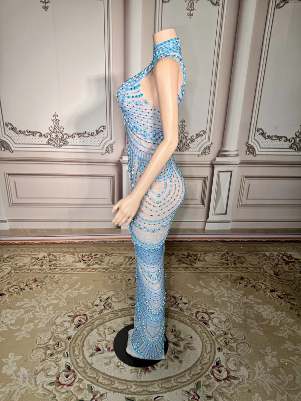 ZD Sexy Sparkly Pearl Rhinestone Sleeveless Long Dress Women Birthday Party Evening Prom Wedding Luxury Photoshoot Outfits