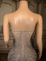 ZD Sparkly Colored Rhinestone Strapless Off-the-shoulder Natural Waist Club Party Dresses Ball Long Gown Floor Length Evening