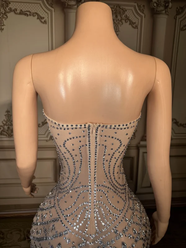 ZD Sparkly Colored Rhinestone Strapless Off-the-shoulder Natural Waist Club Party Dresses Ball Long Gown Floor Length Evening