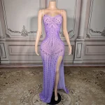 ZD Luxury Elegant A-Line Bodycon Floor-Length Backless Sleeveless Dress Women High Quality Crystal Diamond Rhinestone Romantic