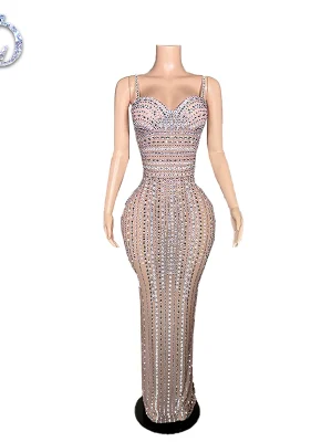 ZD Luxury Sparkly Elegant Rhinestone Shiny Evening Dress High-end Important Occasion Birthday Party Dress Model Catwalk Dresses