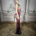 ZD Sexy See-through Mesh Dress with Deep Backless Design - Multi-Color Rhinestone Embellished Clubwear for Parties & Nightclubs