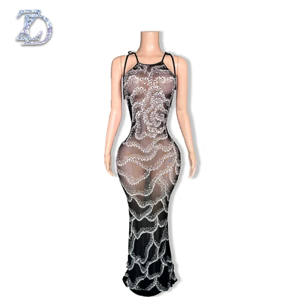 ZD Elegant Handmade Bow Collar Natural Rhinestone Sequins Maxi Dress Long One-Piece Ball Gown Luxury Woman Party Night Clubwear