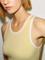 Women Yellow Sleeveless Crew Neck Contrast Trim Fitted Casual Summer Maxi Dress Spandex Breathable Daily Elegant Outfit