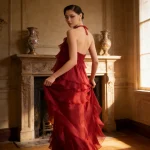 High Quality New 2026 Spring Modern A-Line Women's Chiffon Maxi Dress Allover Cascading Ruffle Flower Patterns Quick Dry RED