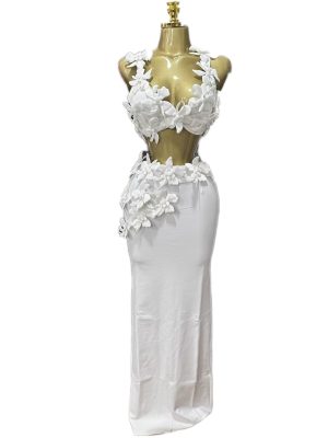 New European & American Sexy Elegant Party Evening Top with Cutout Floral Decoration and Spaghetti Straps