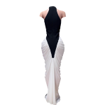 Contrast Pleated Halter Backless Bodycon Sexy Evening Dress – Elegant Sleeveless Waist-Cinching Dress